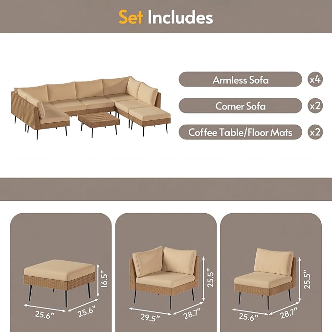 ENSTVER 8-Piece Dual-Strand Wicker Outdoor Sectional, Premium Outdoor Sofa - Image 9