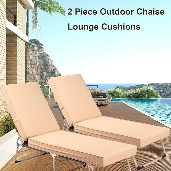 Chaise Lounge Cushions Outdoor Set of 2, Waterproof & Fade Resistant Patio - Image 6
