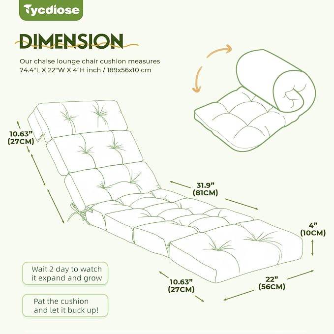 All Weather Chaise Lounge Cushions Outdoor 74.4 x 22 x 4 Inches Lounge Chair - Image 3