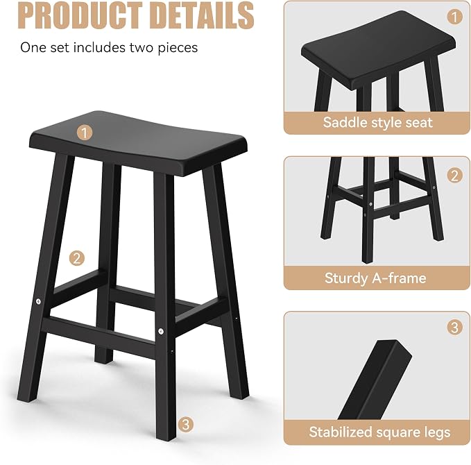 Bar Stools Set of 2, Waterproof UV-Resistant, Durable Resin Kitchen Island - Image 5