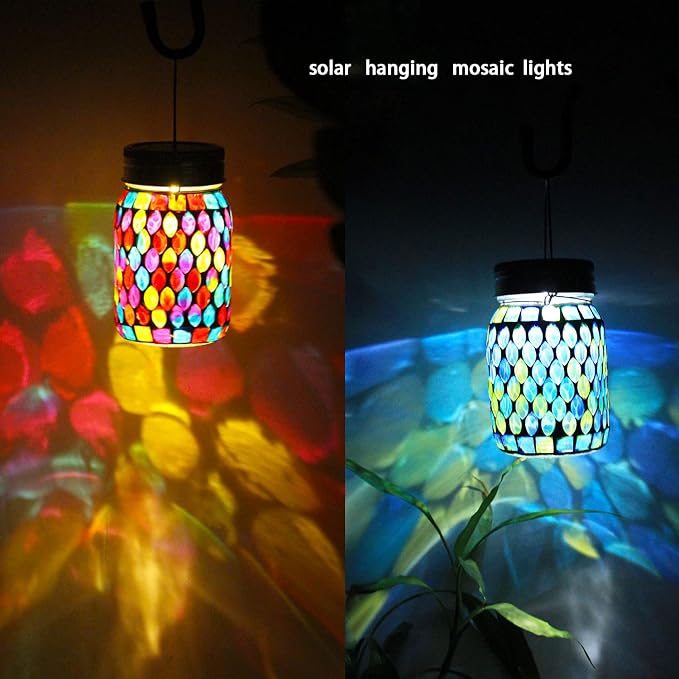 2 Pack Solar Outdoor Mosaic Lantern, Solar Lights Outdoor Hanging Lanterns - Image 6