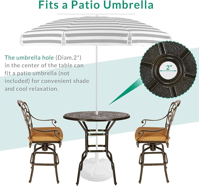 VIVIJASON 3-Piece Patio Swivel Bar Stools Set, All Weather Cast Aluminum - Image 5