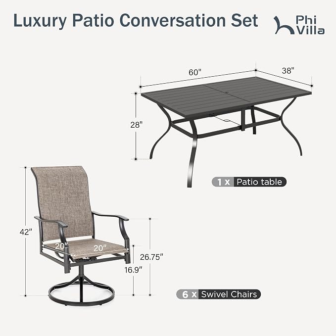 PHI VILLA 7 PCS Patio Dining Set, Outdoor Table & Chairs Set - Image 7