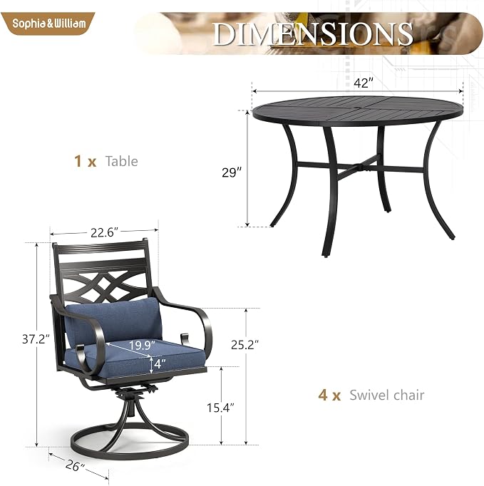 Sophia and William Swivel Outdoor Patio Dining Set - Image 6