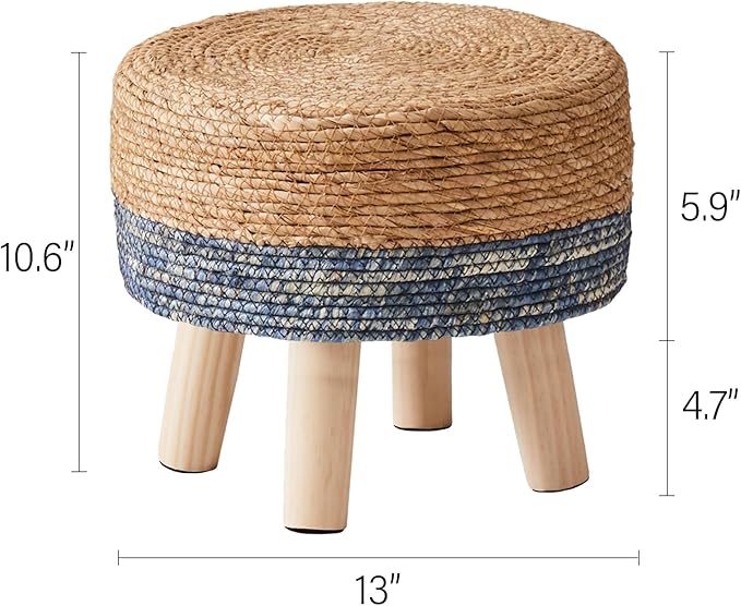 Cpintltr Foot Stool Natural Seagrass Hand Weave Poufs Round Ottoman - Image 3