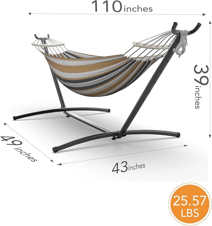 Double Hammock with Space-Saving Steel Stand, 2 Person Heavy-Duty Hammock - Image 6