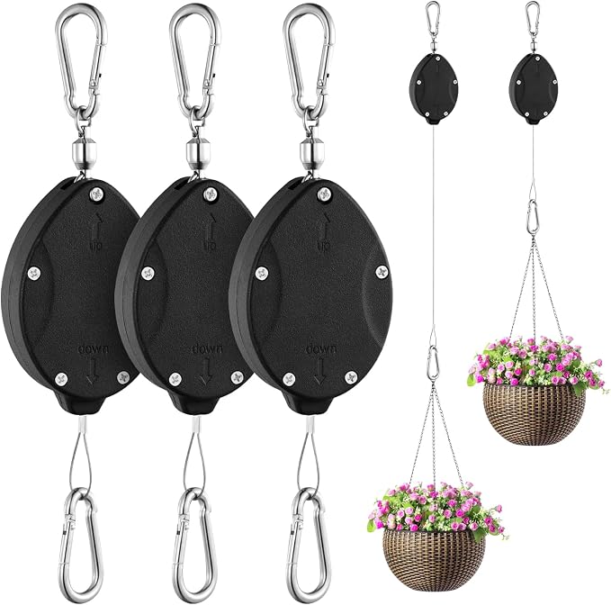 3 Pack Heavy Duty Retractable Plant Hangers Adjustable Pulleys - Image 8