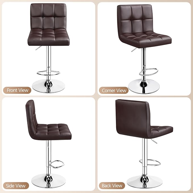 Yaheetech Bar Stools Set of 2, Adjustable PU Leather Swivel Barstools, Modern - Image 6