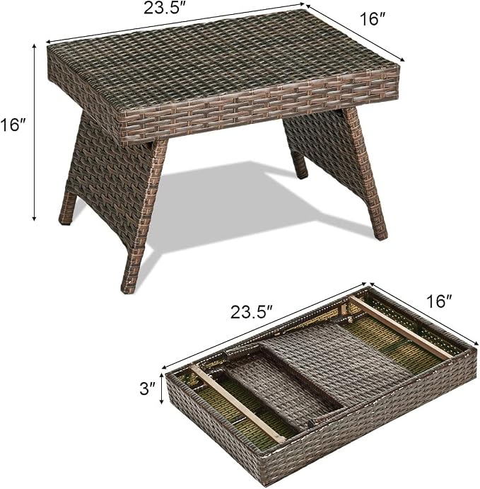 HAPPYGRILL Outdoor Wicker Table Folding Rattan Standing Coffee Side Table - Image 3