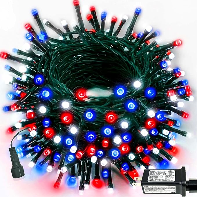 200 LED Red White and Blue Christmas String Lights Outdoor Indoor, 75.8 FT 4th by PRODUCTS