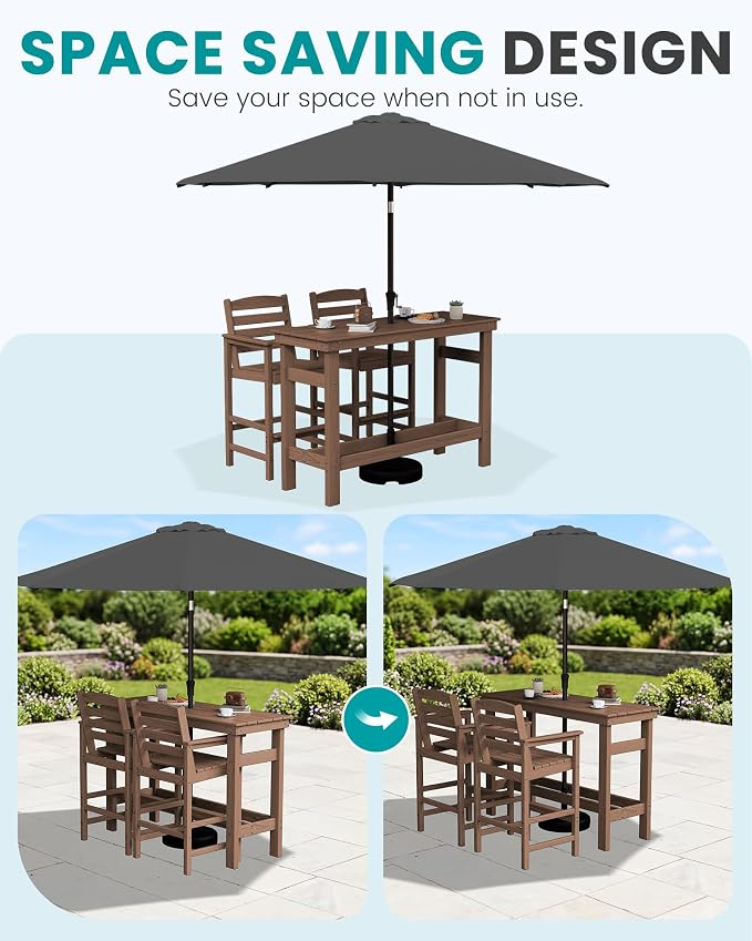 SERWALL Outdoor Bar Set with 9ft Umbrella, All-Weather HDPE Patio Bar Chairs - Image 3