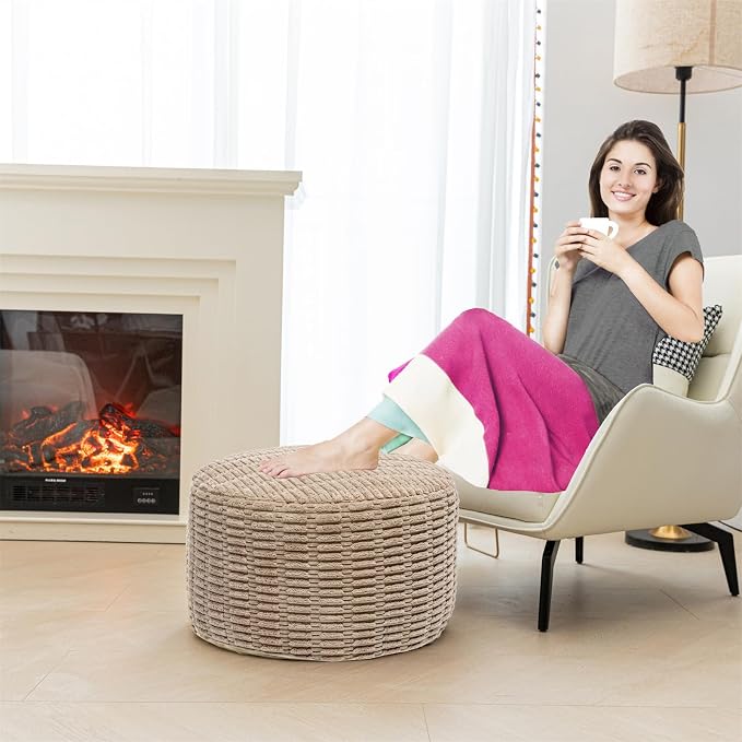 Asuprui Pouf Ottoman Stuffed Round Modern Foam Filled Ottoman Foot Rest Poufs - Image 3
