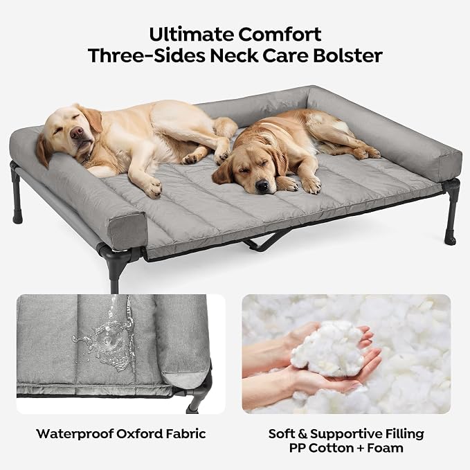 Veehoo Cooling Elevated Dog Bed Add Removable Waterproof Bolster Cushion Mat - Image 2
