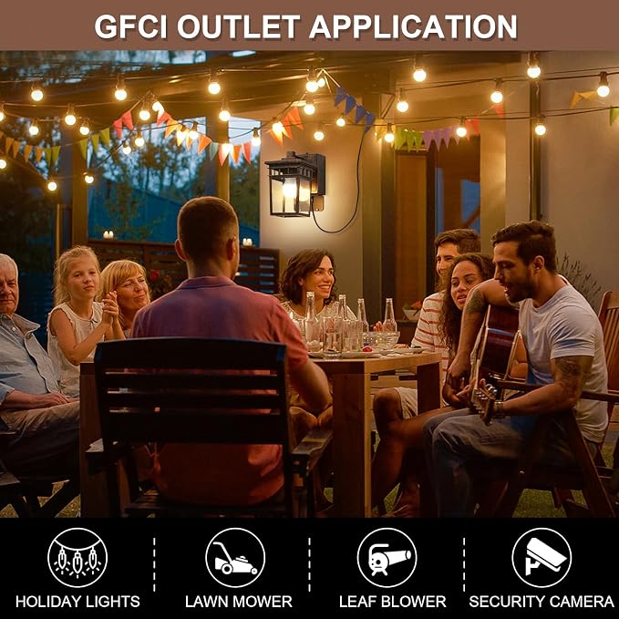 Porch Light with GFCI Outlet, Dusk to Dawn Outdoor Lighting with Aluminum Frame - Image 6