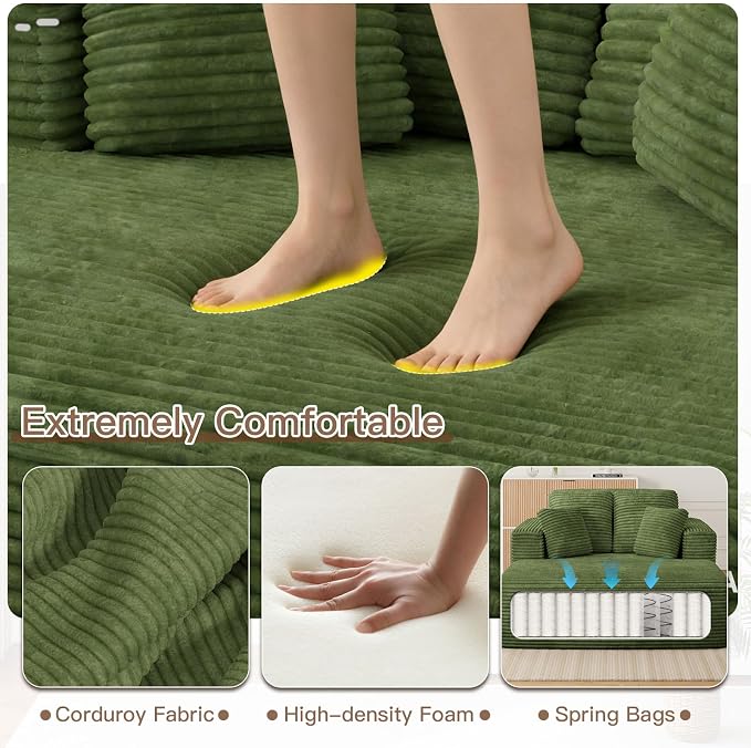 56" Oversized Chaise Lounge Chair Indoor, Plush Corduroy Sleeper Sofa Couch Bed - Image 3