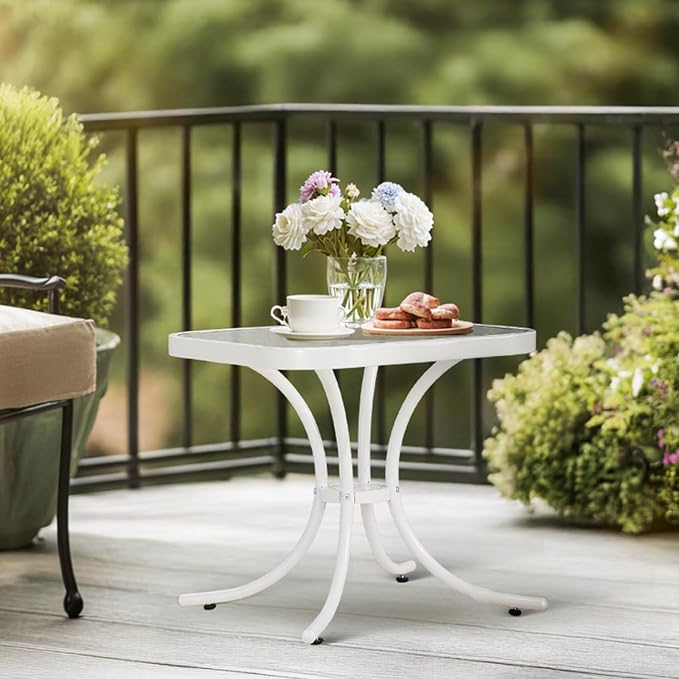 VINGLI Outdoor Side Table, 18in Patio Table Steel Frame Tempered Glass Top - Image 2