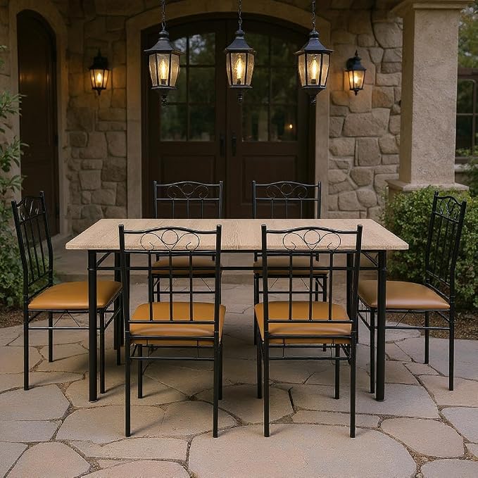Homy Casa Outdoor Patio Dining Set, 7-Piece Table & Chairs, Wood Grain Top & - Image 6