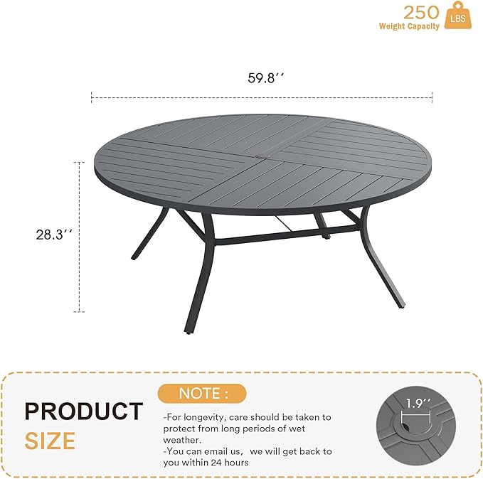 VICLLAX Round Patio Table with Adjustable Umbrella Hole - Image 3