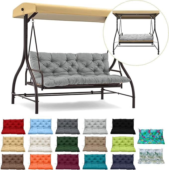 Waterproof Porch Swing Cushion Replacement, Thick 4" 2–3 Seat Outdoor Swing by RUFXIEZW