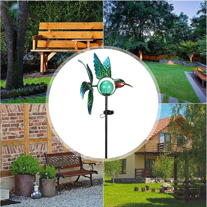 Afirst Solar Hummingbird Wind Spinner, Metal Kinetic Garden Stake Lights Wind - Image 4
