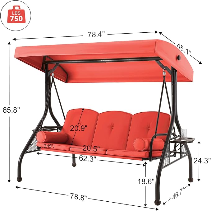 GYUTEI 3-Seat Outdoor Patio Swing - Image 7