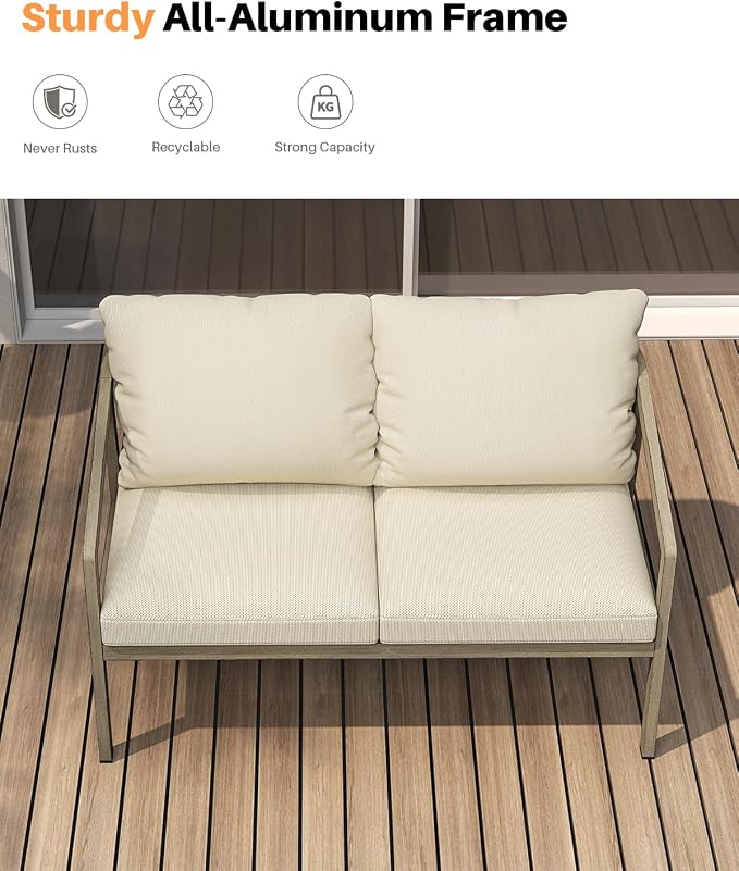 Outdoor Patio Loveseat, Never-Rust Aluminum Outdoor Loveseat Couch - Image 5