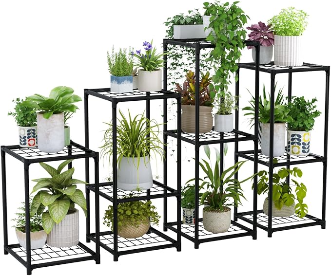 Bamworld Plant Stands Indoor 4 Sets Plant Shelves Outdoor Metal Plant Holder - Image 7