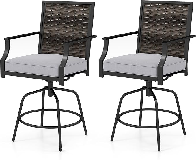Tangkula Outdoor Wicker Swivel Bar Stools Set of 2, Counter Height Heavy Duty by TANGKULA