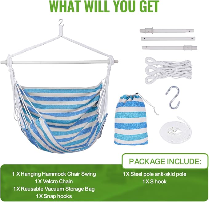 Backyard Expressions Striped Hammock Chair Hanging Rope Swing Chair, Anti Slip - Image 6