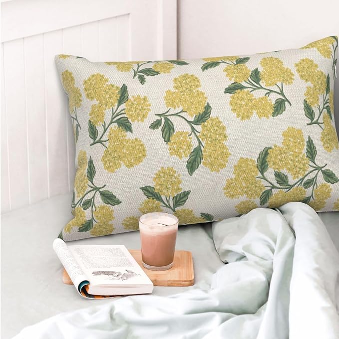 Mustard Yellow Outdoor Pillow Covers 12x20 Inch 2 Pcs Green Hydrangea Flower - Image 2