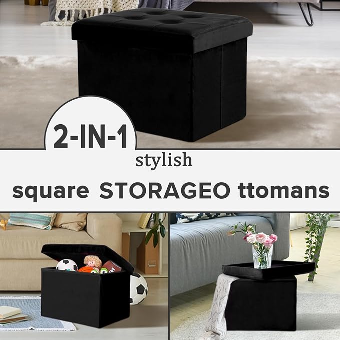 LINMAGCO Storage Ottoman Folding Foot Stool Velvet Foot Rest - Image 7