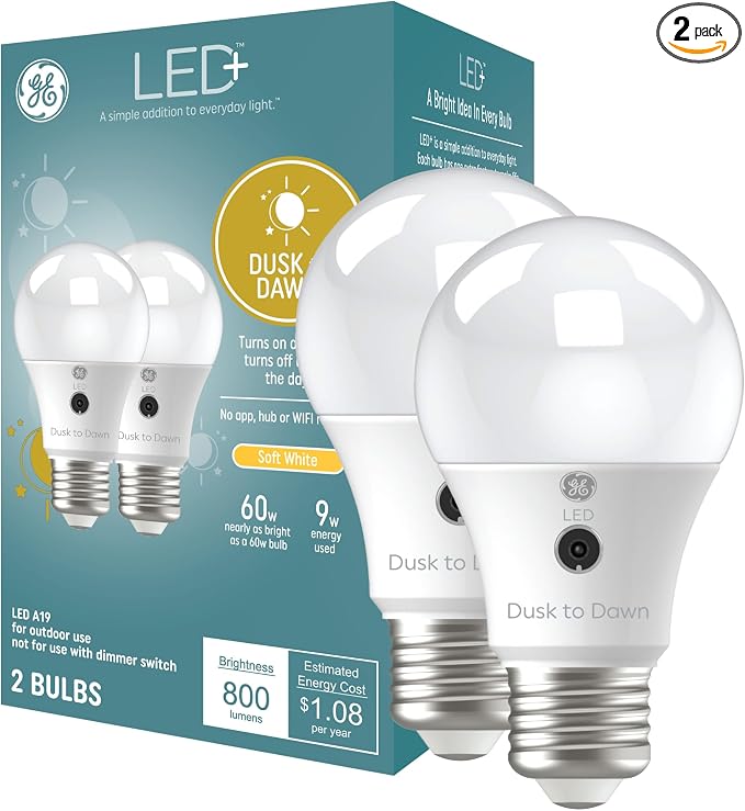 GE LED+ A19 Dusk to Dawn LED Light Bulbs, Automatic On/Off Outdoor Security by GELighting