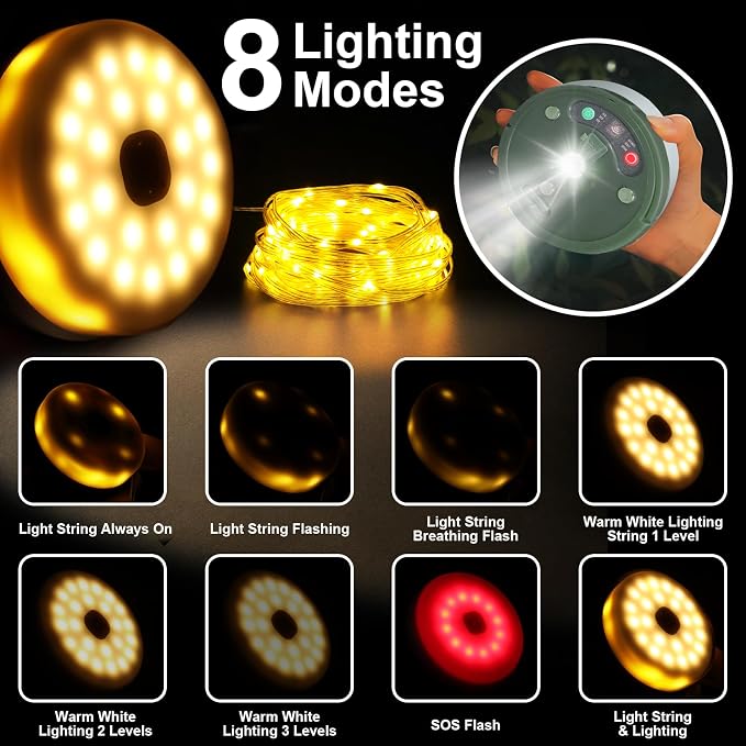 HELESIN Camping Light USB Rechargeable Waterproof Portable Stowable String Light - Image 4