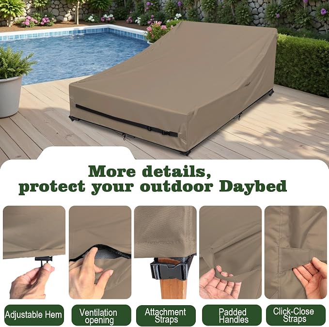 Waterproof Outdoor Daybed Cover Heavy Duty 600D Weather-Resistant Patio Sunbed - Image 3