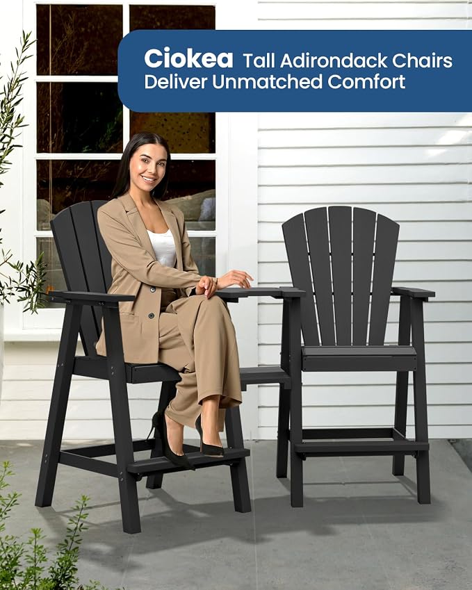 Ciokea Tall Adirondack Chairs Set of 4, HDPE Outdoor Adirondack Bar Stools - Image 2