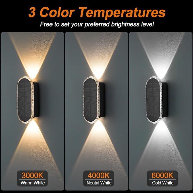 Ellasay Fence Lights Solar Powered: 2 Pack Solar Wall Lights Outdoor Up and - Image 2