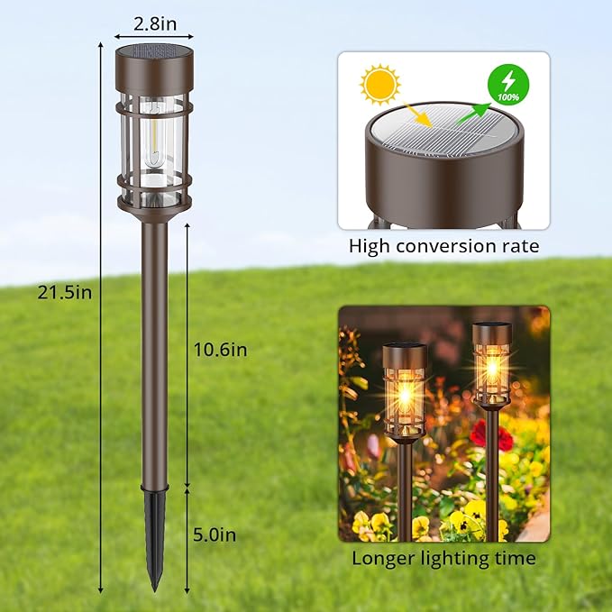 Solar Pathway Lights Outdoor Solar Lights 8 Pack Metal & Glass Design - Image 5
