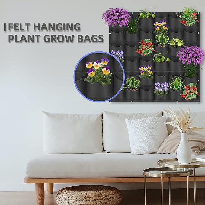36 Pockets Hanging Planter Bags, Hanging Vertical Wall Mounted Plant Planting - Image 2