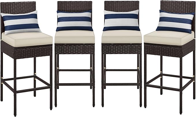 Yaheetech Set of 4 Patio Bar Stools, Outdoor PE Rattan Bar Height Chairs by Yaheetech
