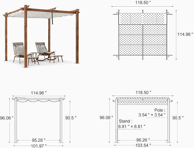 PURPLE LEAF 10' x 10' Outdoor Retractable Pergola - Image 9