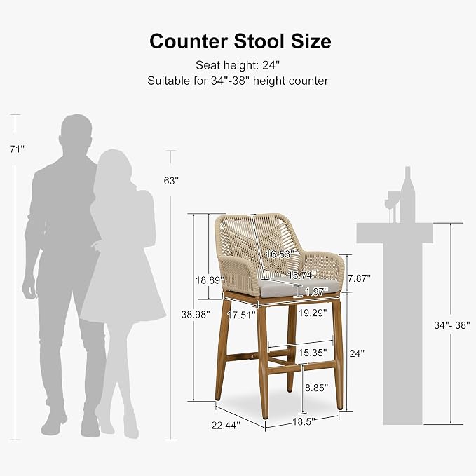 PURPLE LEAF Outdoor 24" Counter Height Bar Stools Chair Set of 2, All Weather - Image 3