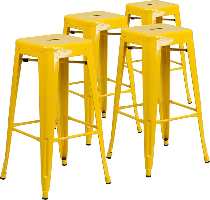Flash Furniture Lily 4 Pack Commercial Grade 30" High Backless Yellow Metal by FlashFurniture