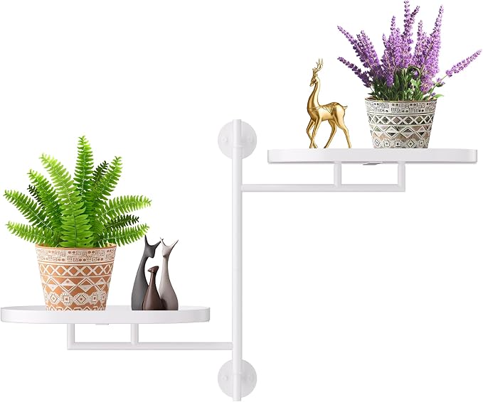 Window Rotating Plant Stand Shelf Indoor White Metal Floating Shelves 2-Tier by YQSLYSF