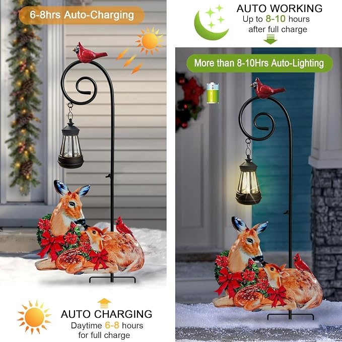 Deer Metal Garden Stake with Solar Lantern, Christmas Decorations Outdoor - Image 3