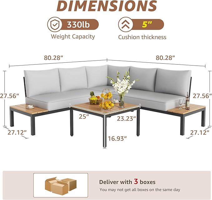 NATURAL EXPRESSIONS Patio Furniture Sets, L Shape Patio Sectional Metal Outdoor - Image 5