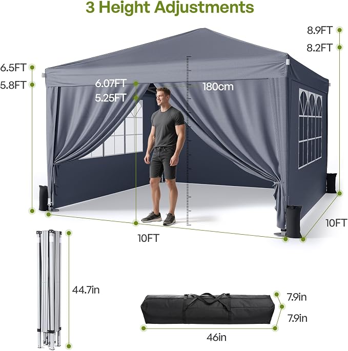 10x10 Pop Up Canopy with Sidewalls, Outdoor Instant Canopy Tent with Carry Bag - Image 4