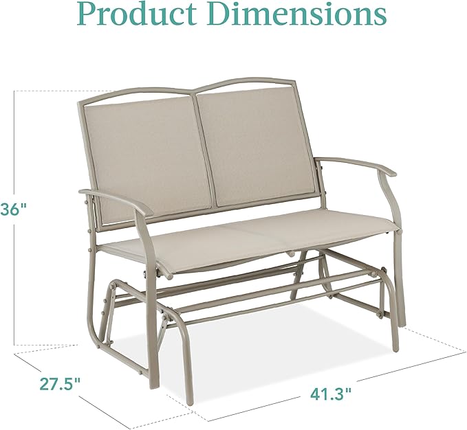 Best Choice Products 2-Person Outdoor Patio Swing Glider Steel Bench Loveseat - Image 3
