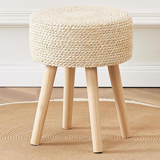 Cpintltr Footstool Ottoman Round Natural Seagrass Foot Stool Pouf Ottomans by CpintltrFruniture