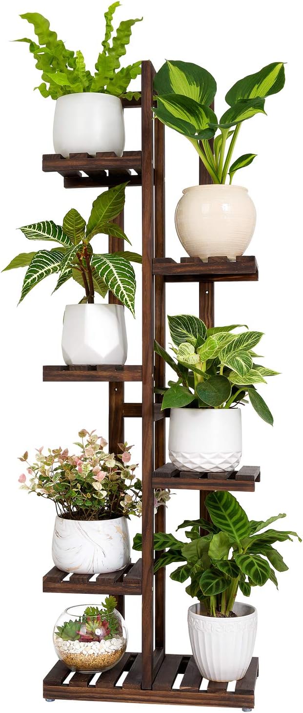 Mkono Wood Plant Stand 6 Tier 7 Potted Plant Shelf Indoor Outdoor Tall by Mkono