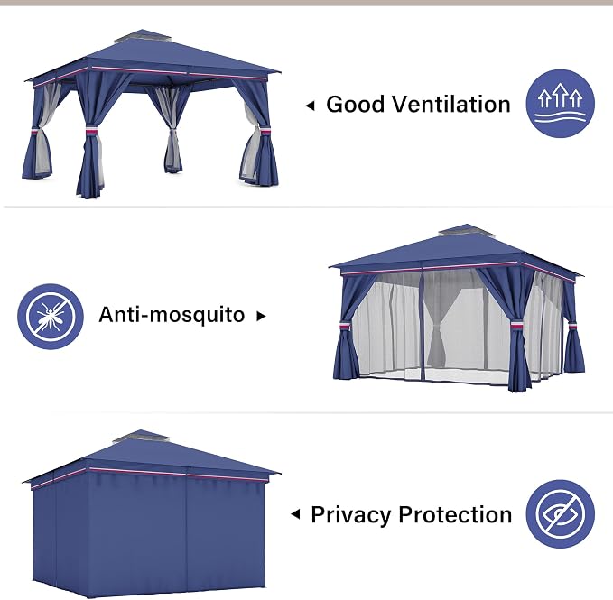LAUSAINT HOME Semi-Permanent Outdoor Patio Gazebo 12'x12', Heavy Duty Party - Image 7